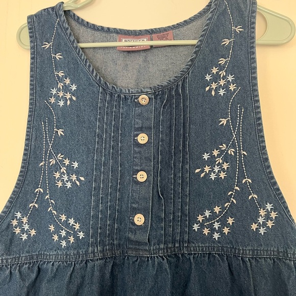 Premier International Denim Jumper Dress Xl W Embroidered Floral Bib Front Vtg - Picture 3 of 6